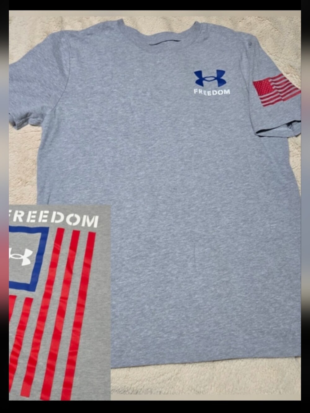 Under Armour Freedom Tee Gray with Red and Blue US Flag Accents, YLG